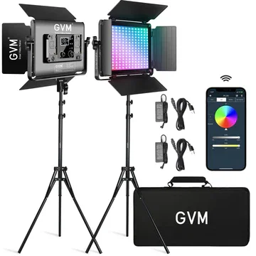 GVM 880RS RGB LED Video Light with Lighting Kits 60W Led Panel Light with BT Control 2 Packs Photography Lights for YouTube Studio Video Streaming