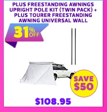 Plus Freestanding Awnings Upright Pole Kit (Twin Pack) + Plus Tourer Freestanding Awning Universal Wall