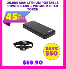 20000 mAH Lithium Portable Power Bank + Premium Head Torch