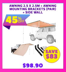 Awning 2.5 x 2.5m + Awning Mounting Brackets (Pair) + Side Wall