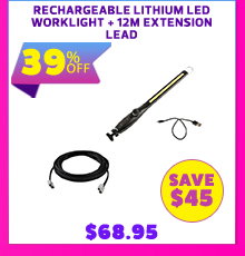 Rechargeable Lithium LED Worklight + 12m Extension Lead