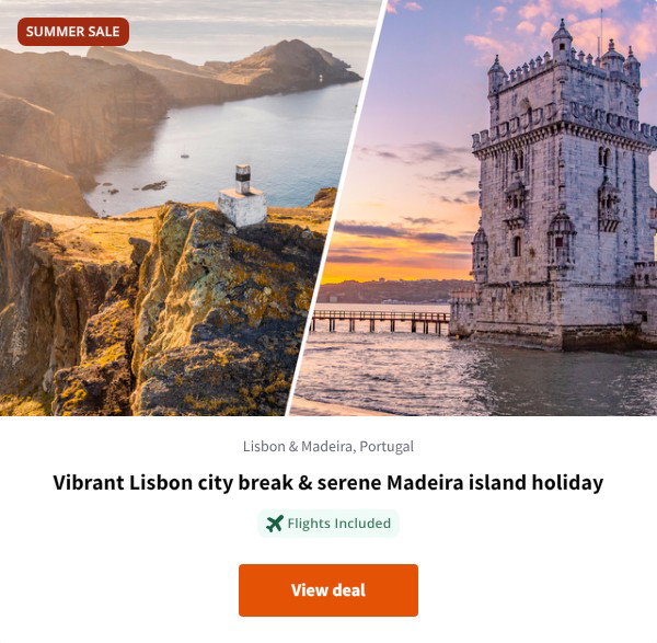 Vibrant Lisbon city break & serene Madeira island holiday
