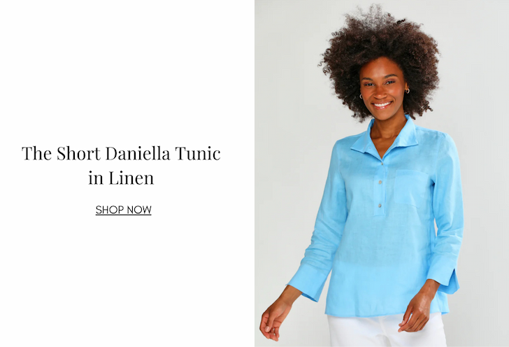 The Short Daniella Tunic in Solid Linen in Pacific Blue