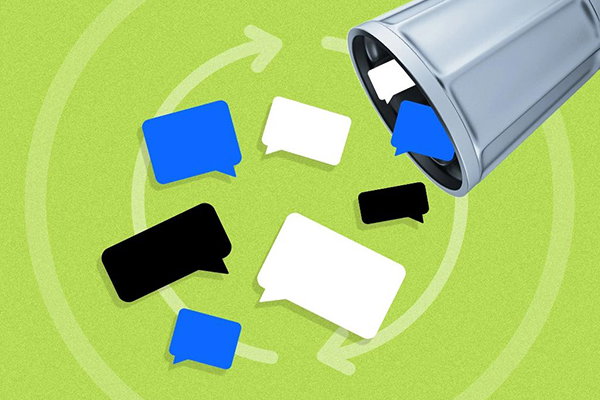 Messages falling out of a trash bin.