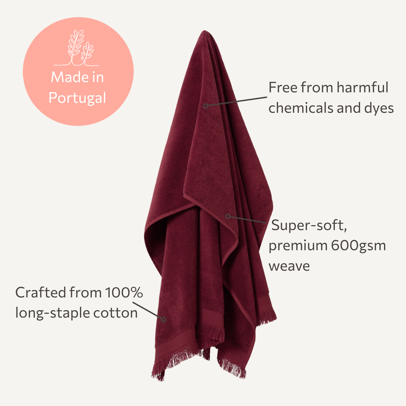 Rhubarb Fringe Edge Cotton Towels