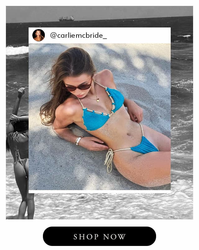 @carliemcbride_ in a blue bikini. Shop now. 