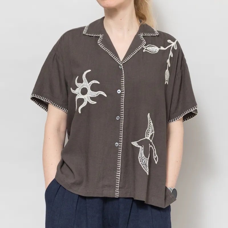 Indi and Cold Womens Handmade Embroidery Shirt Carbon
