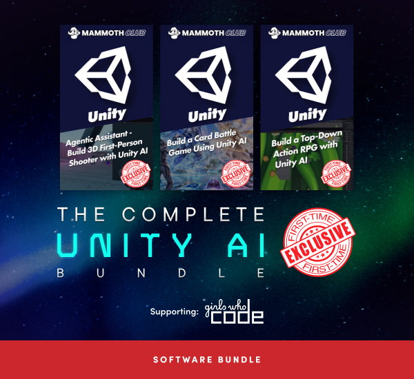 We’ve partnered with Mammoth Club to curate a can’t-miss collection of agentic AI tools designed to get your games online fast! Pay what you want to learn how to use Unity AI, the ultimate AI creation agent! 