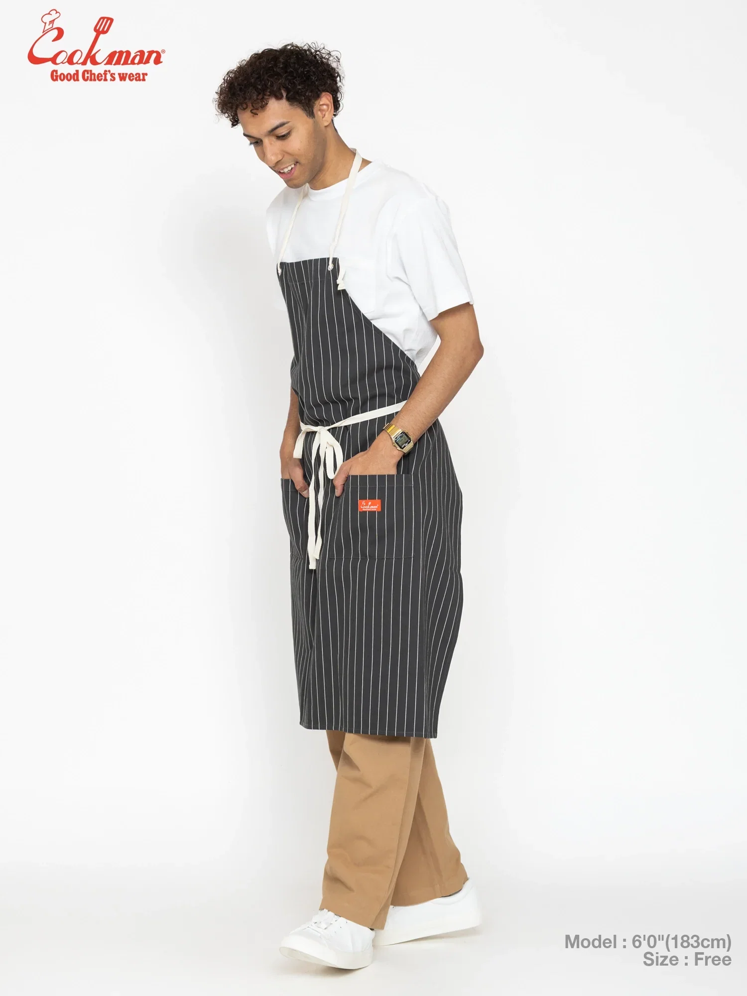 Image of Long Apron - Herringbone Stripe : Charcoal