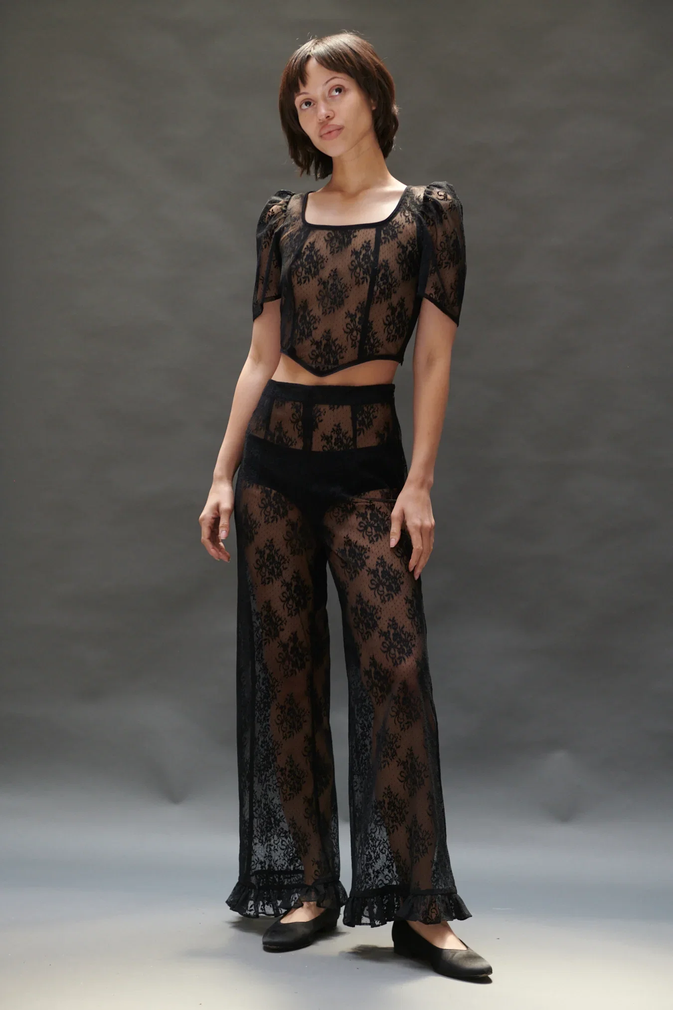 Image of Ruffle Pant in Black Lace