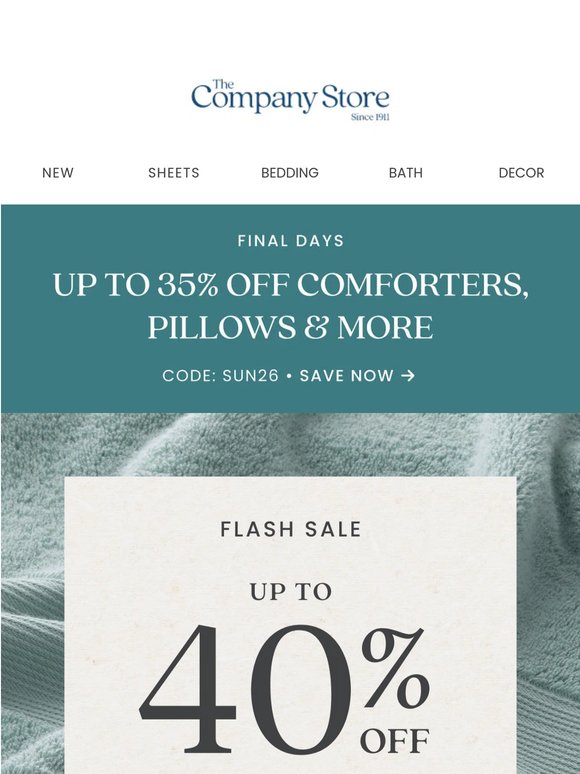 FLASH SALE: up to 40% off bath starts now
