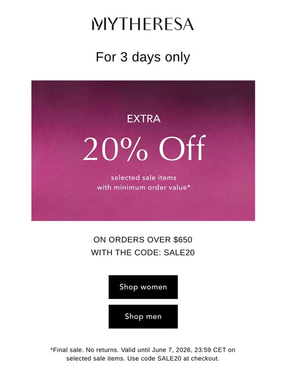 Sale on sale: Extra 20% off selected styles