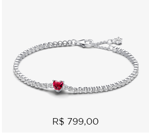 Bracelete Prata Coração Vermelho Brilhante