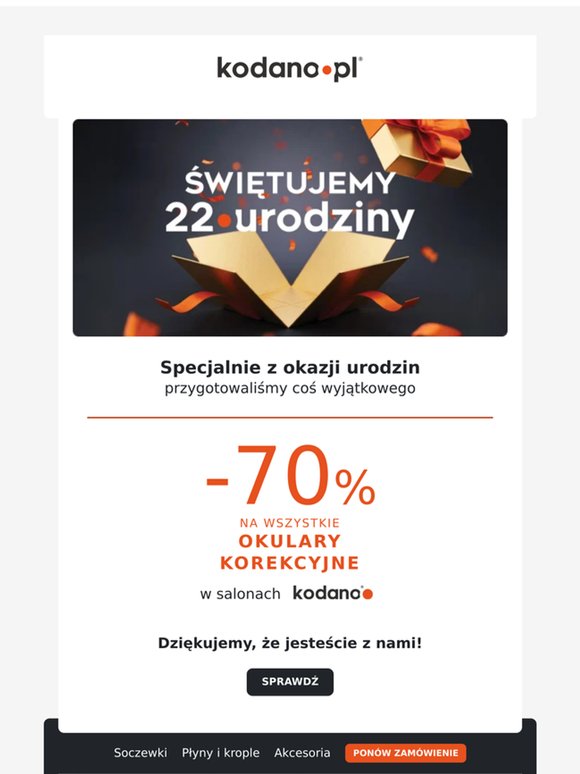 Rabat -70% na wszystkie okulary korekcyjne 🎉 Urodzinowa promocja!