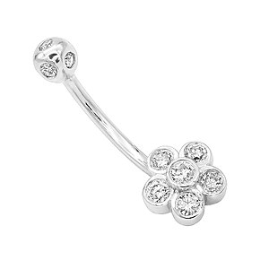 Image of Belly Button Ring in Gold with Flower 0.62 Diamond