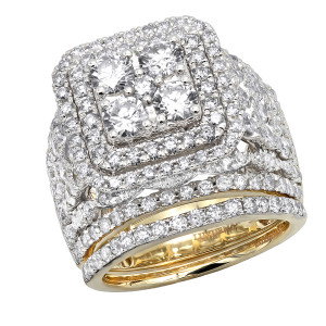 Image of Massive Round 5 Carat Diamond Engagement Ring and Wedding Band Set in 14k Gold