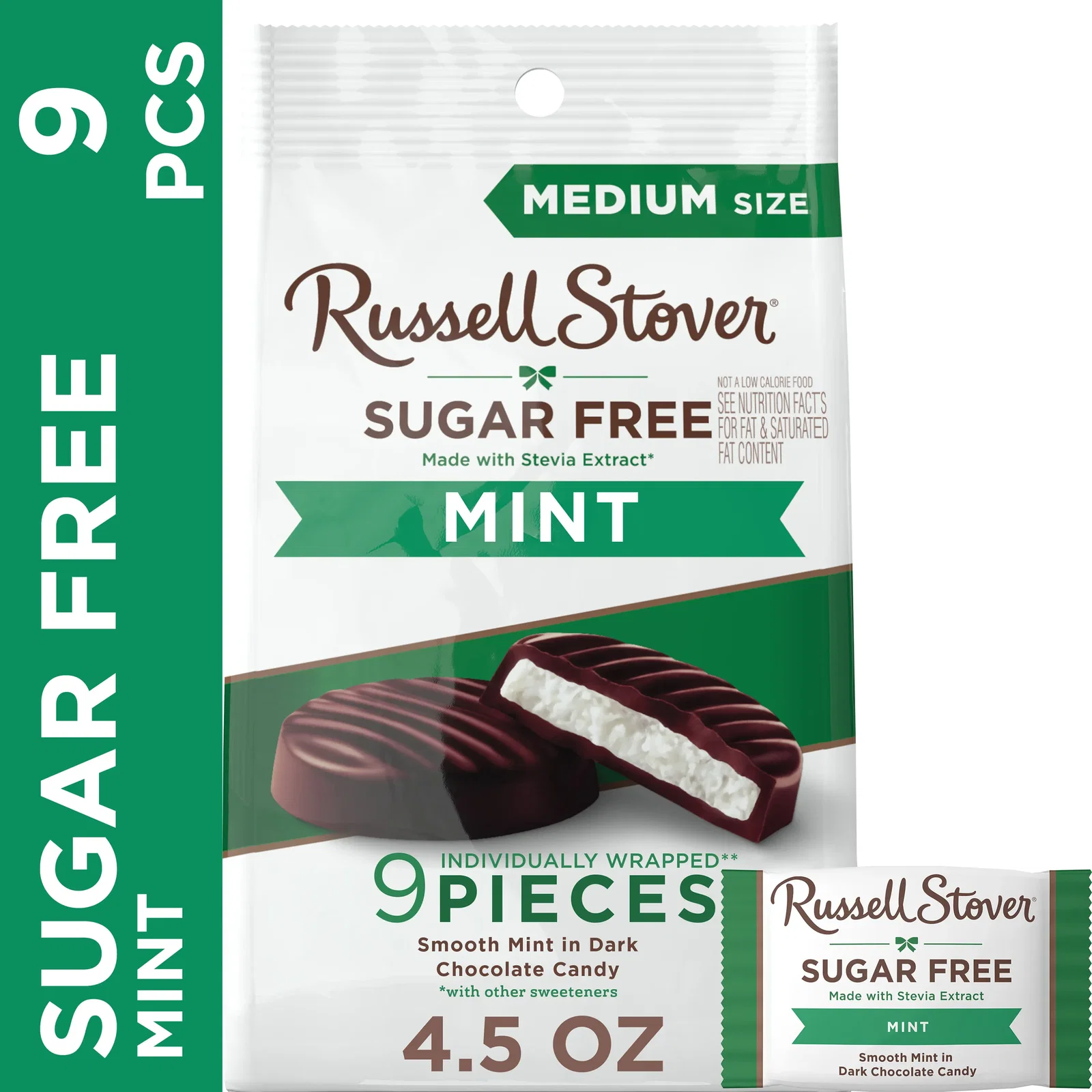 Sugar Free Dark Chocolate Mint Patties Candy, 4.5 Oz. Bag
