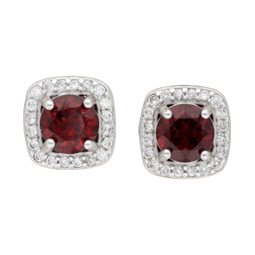 Sterling Silver Garnet Halo Stud Earrings