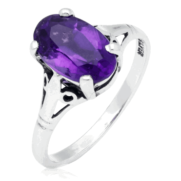Silver Oval Amethyst Ring