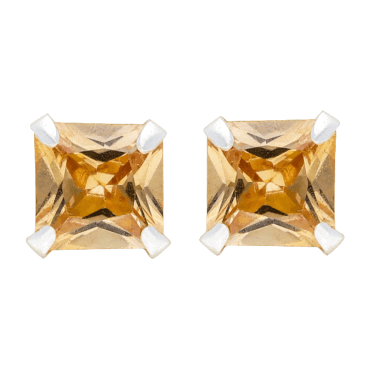 Silver Champagne Cubic Zirconia Stud Earrings