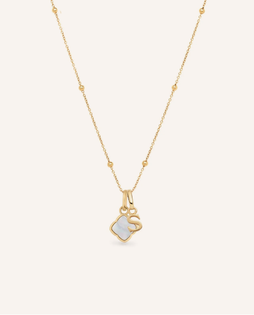 Pearl Clover & Initial Necklace (Gold)