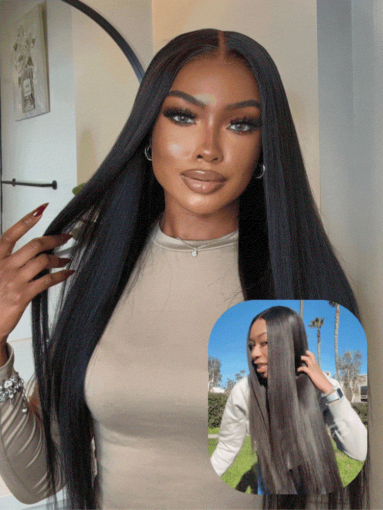 7x5 Bye Bye Slip™ & 13x4 Pre-Everything™ Yaki Straight Black & Balayage Highlights Glueless Wig With Invisible Drawstring