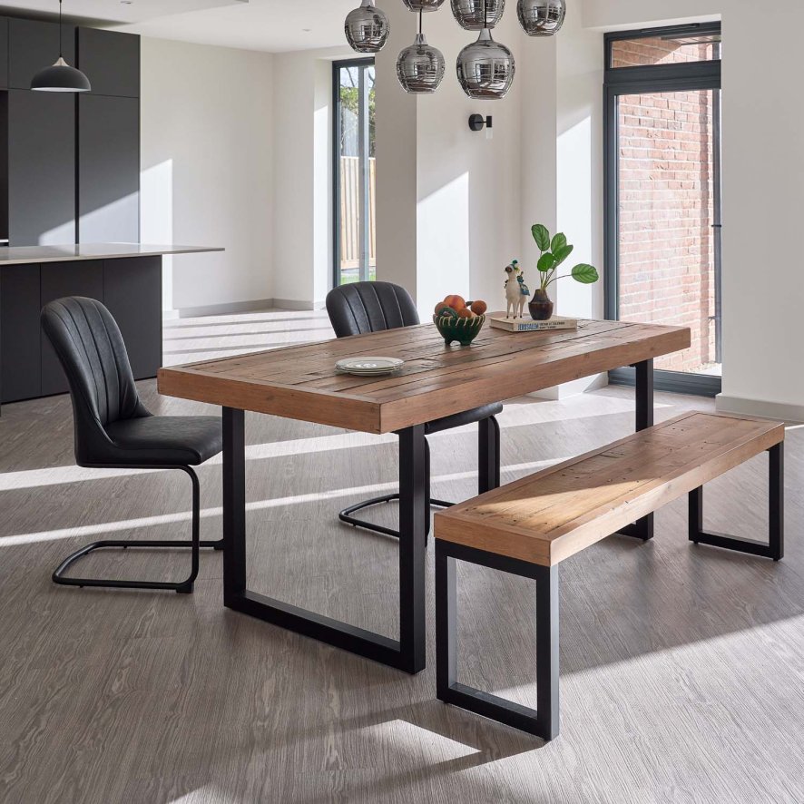 Image of Adelaide 180cm Dining Table with 2 Firenza Chairs in Black with Adelaide 155cm Bench