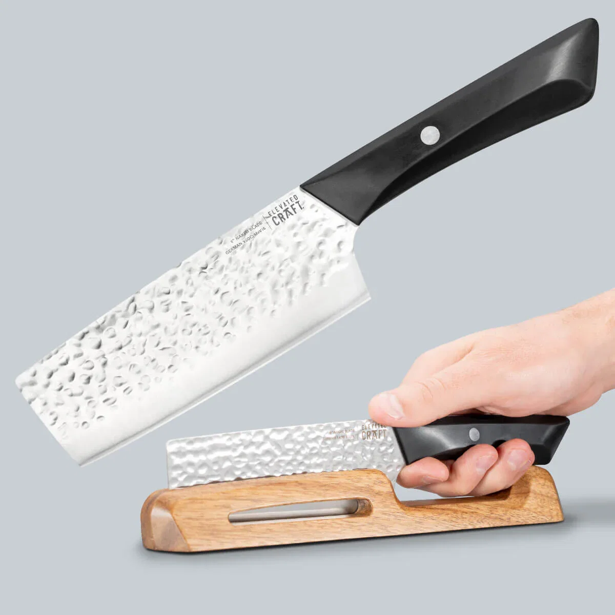 Image of Nakiri Knife & Acacia Stand