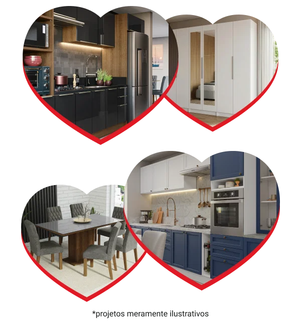 Cozinha Linha Lux ❤️ Guarda-Roupa Neo Cozinha Linha Vik ❤️ Sala de Jantar *projetos meramente ilustrativos