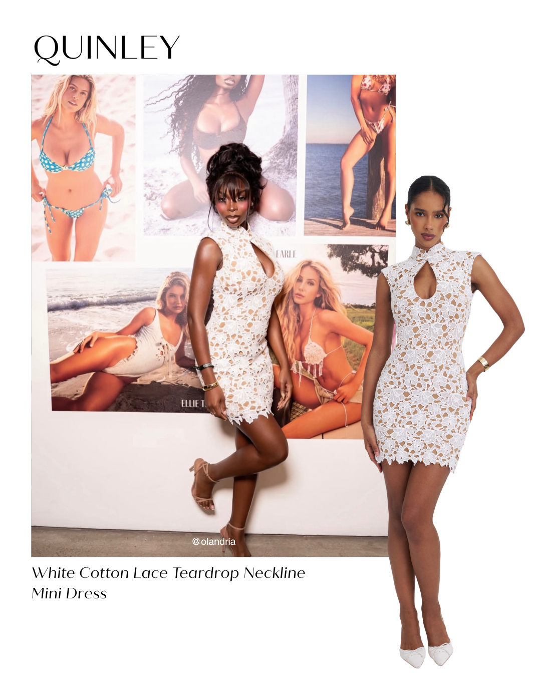 Quinley White Cotton Lace Teardrop Neckline Mini Dress