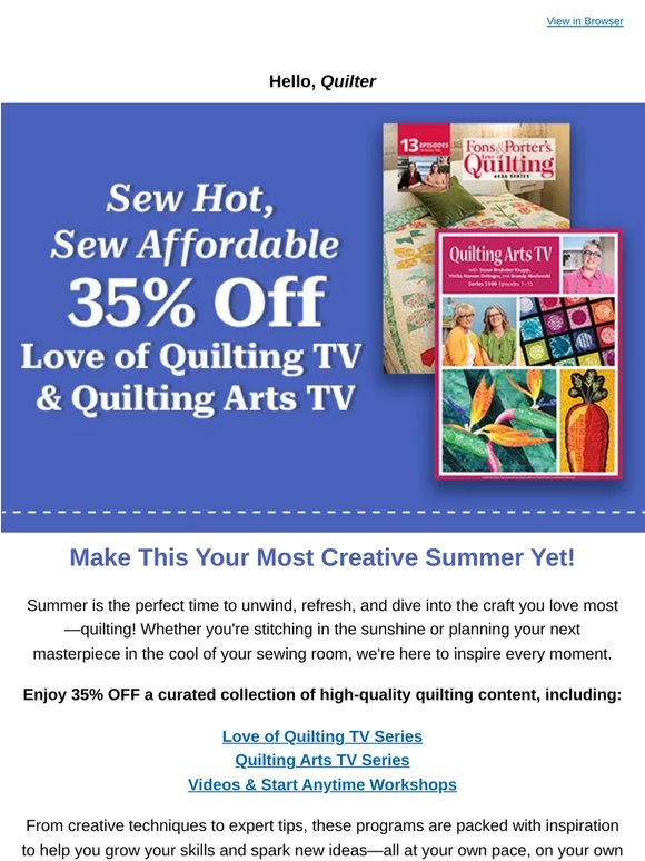 ☀️ Summer Learning Sale: 35% OFF Quilting Techniques!