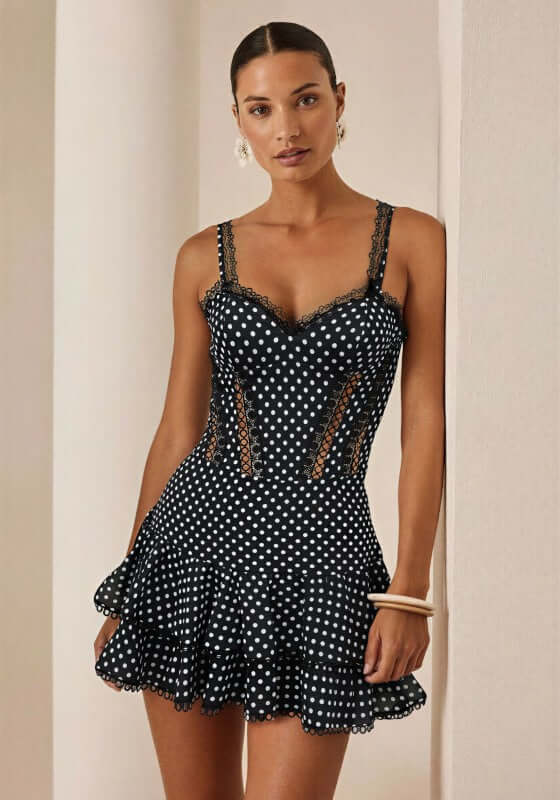 Image of Carmen Short Dress Polkadot Black