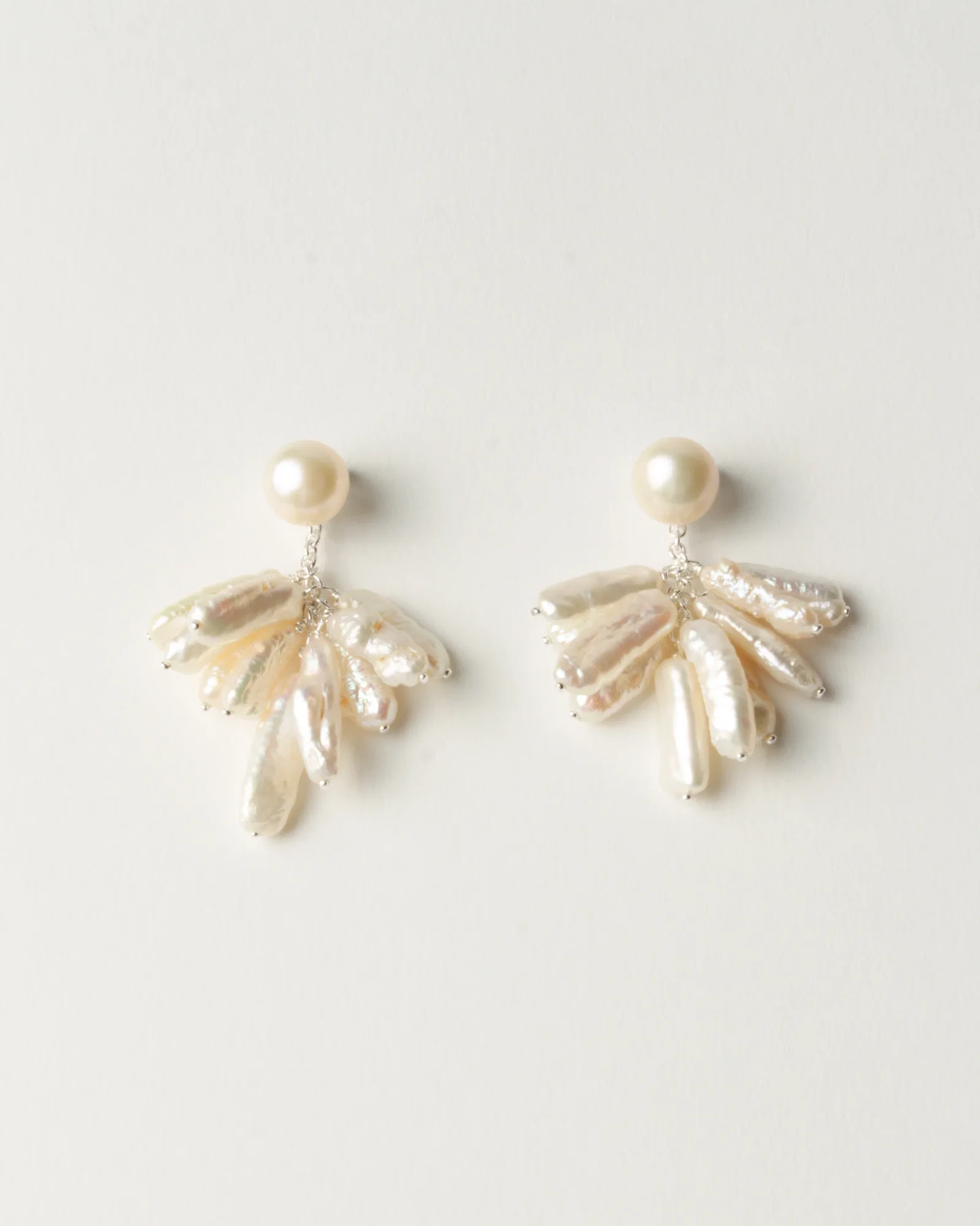 Image of Pom Pom Earrings Silver Plated with Mother of Pearl
