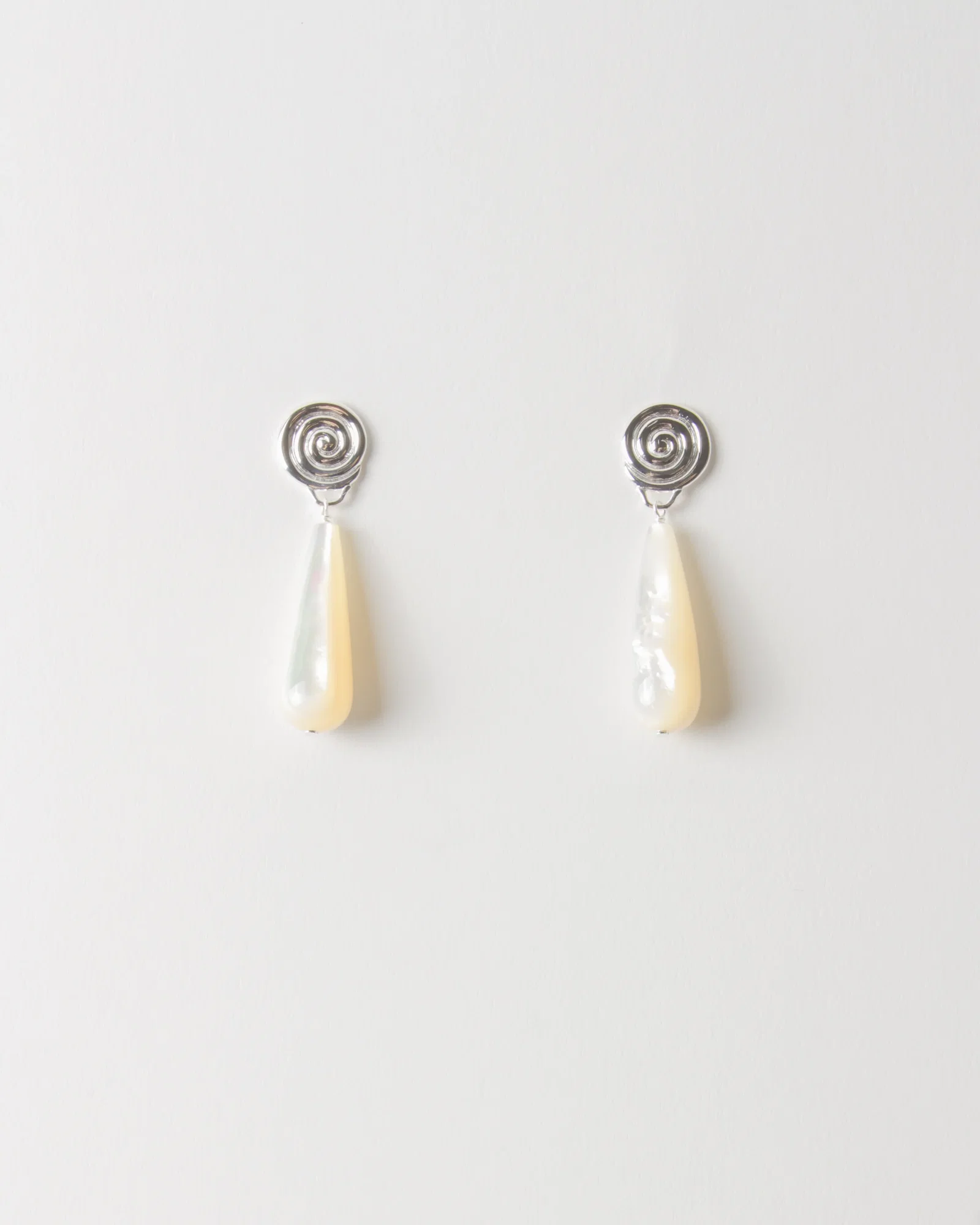 Image of Swirl Tear Droplet Earrings Silver Plated with Mother of Pearl