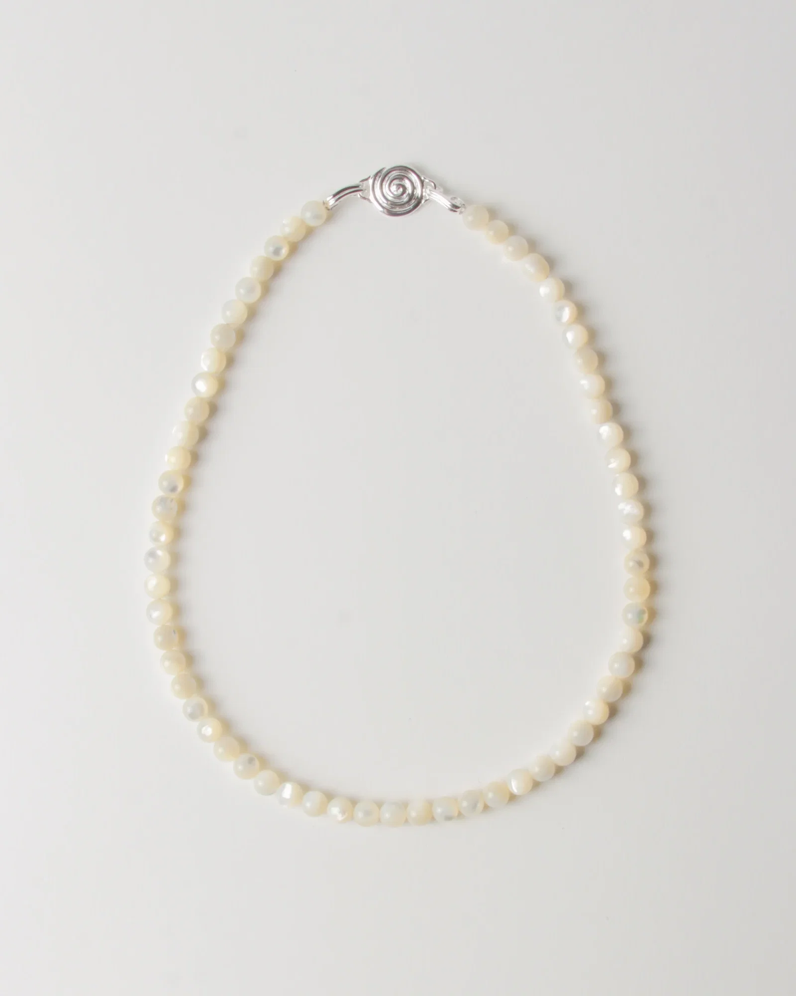 Image of Petite Beaded Swirl Necklace Silver Plated with Mother of Pearl