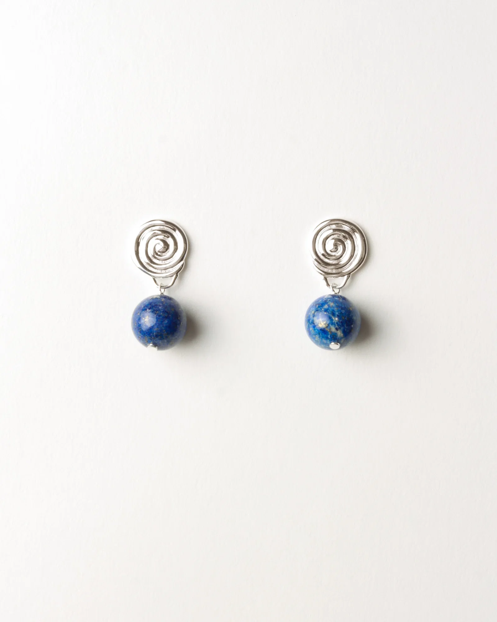 Image of Swirl Bead Earrings Silver Plated with Lapis