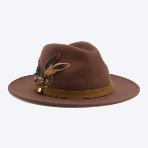 Ladies Wool Felt Feather Detail Fedora