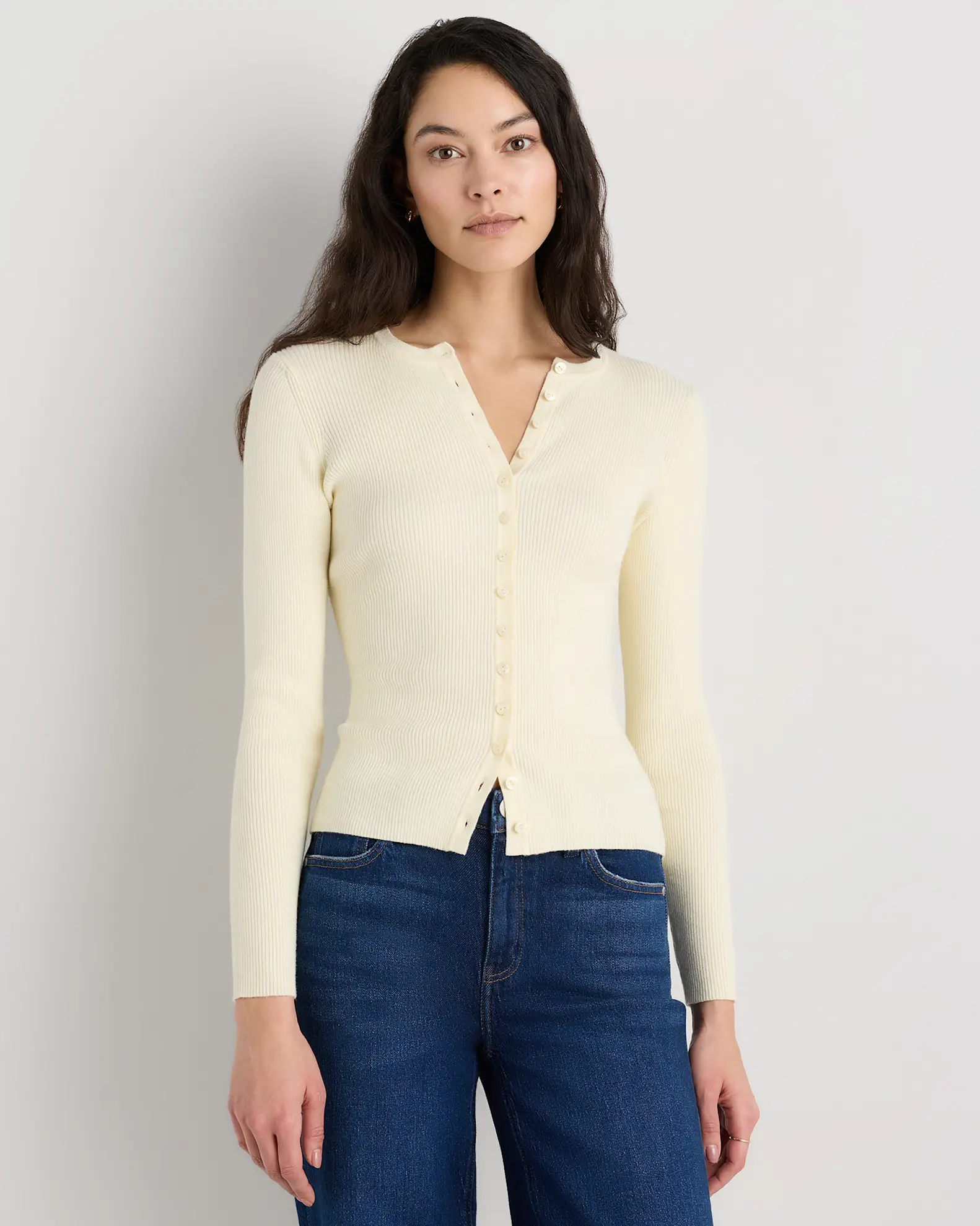 Cotton Cashmere Fitted Ribbed Cardigan