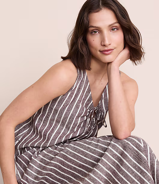 Lou & Grey Striped Linen Cotton Tie Keyhole Maxi Pocket Dress