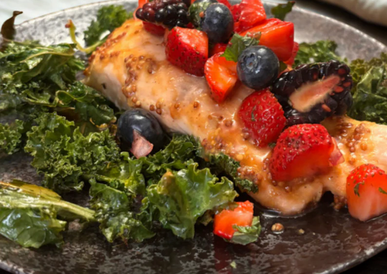 Roasted Salmon and Kale with Wild Berry Salsa