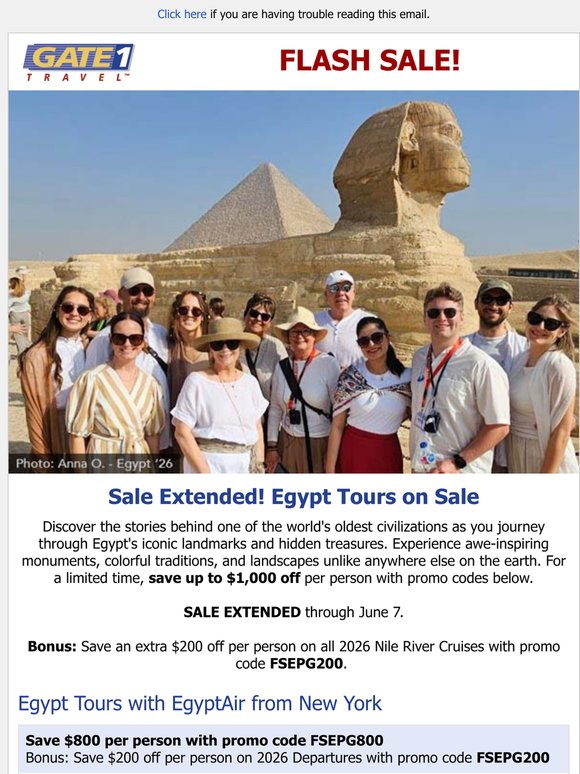 SALE EXTENDED: Discover Egypt's Ancient Wonders | Save up to $1000 per person for a Limited Time!