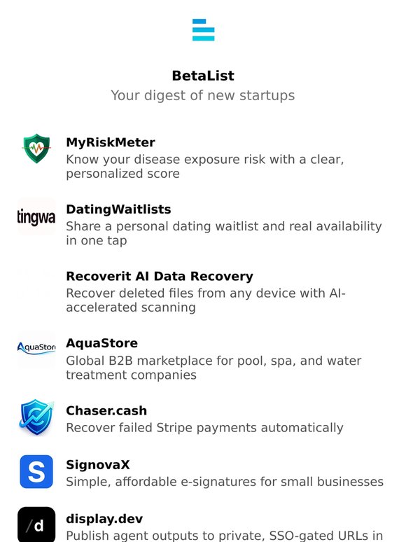 MyRiskMeter, DatingWaitlists, Recoverit AI Data Recovery, AquaStore, Chaser.cash, and more