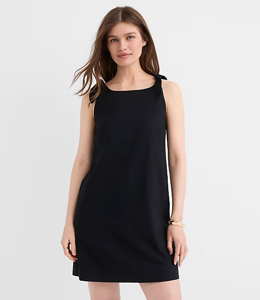 Linen Cotton Tie Boatneck Mini Dress