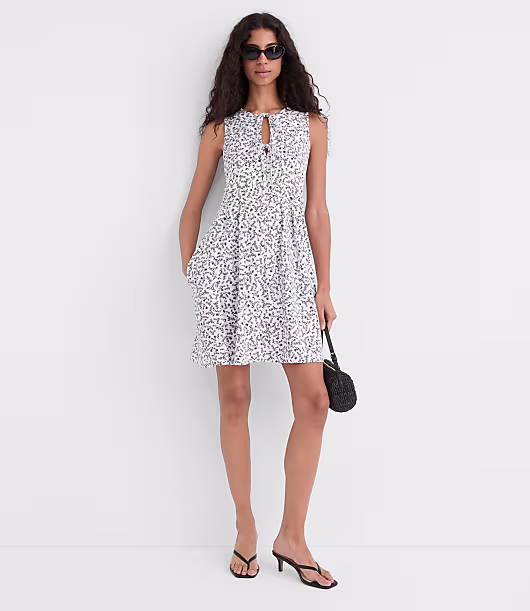 Floral Pintucked Bow Mini Pocket Dress