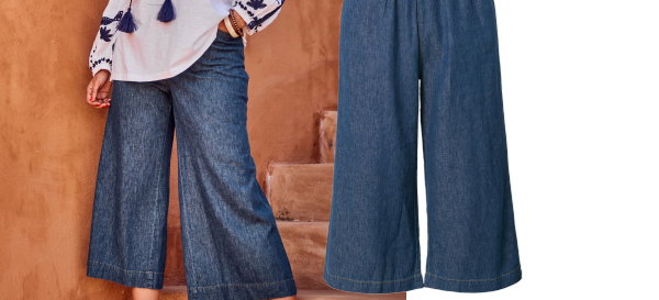 Culotte, Leinenmix, weites Bein, Elastikbund