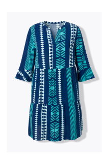 Kleid, grafischer Druck, Tunika-Ausschnitt, 3/4-Arm