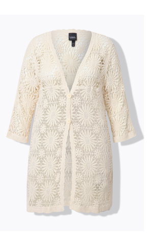 Strickjacke, Blüten, Wellenkanten, V-Ausschnitt, Langarm