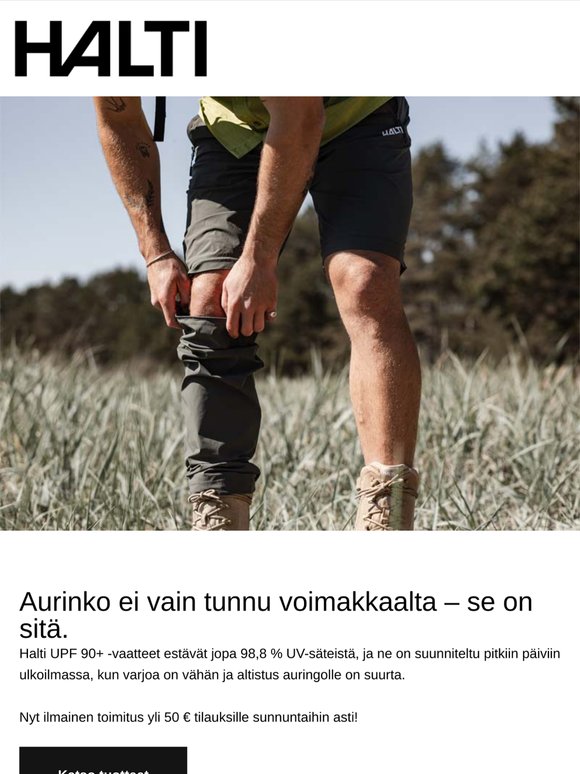 Halti UPF 90+ -vaatteet estävät jopa 98,8 % UV-säteistä