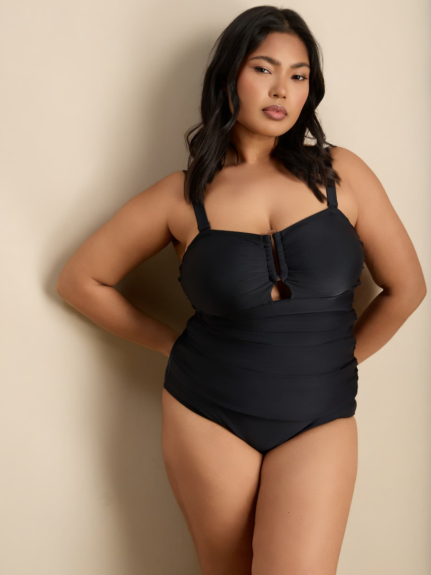 Black Trim Cut Out Tankini Top