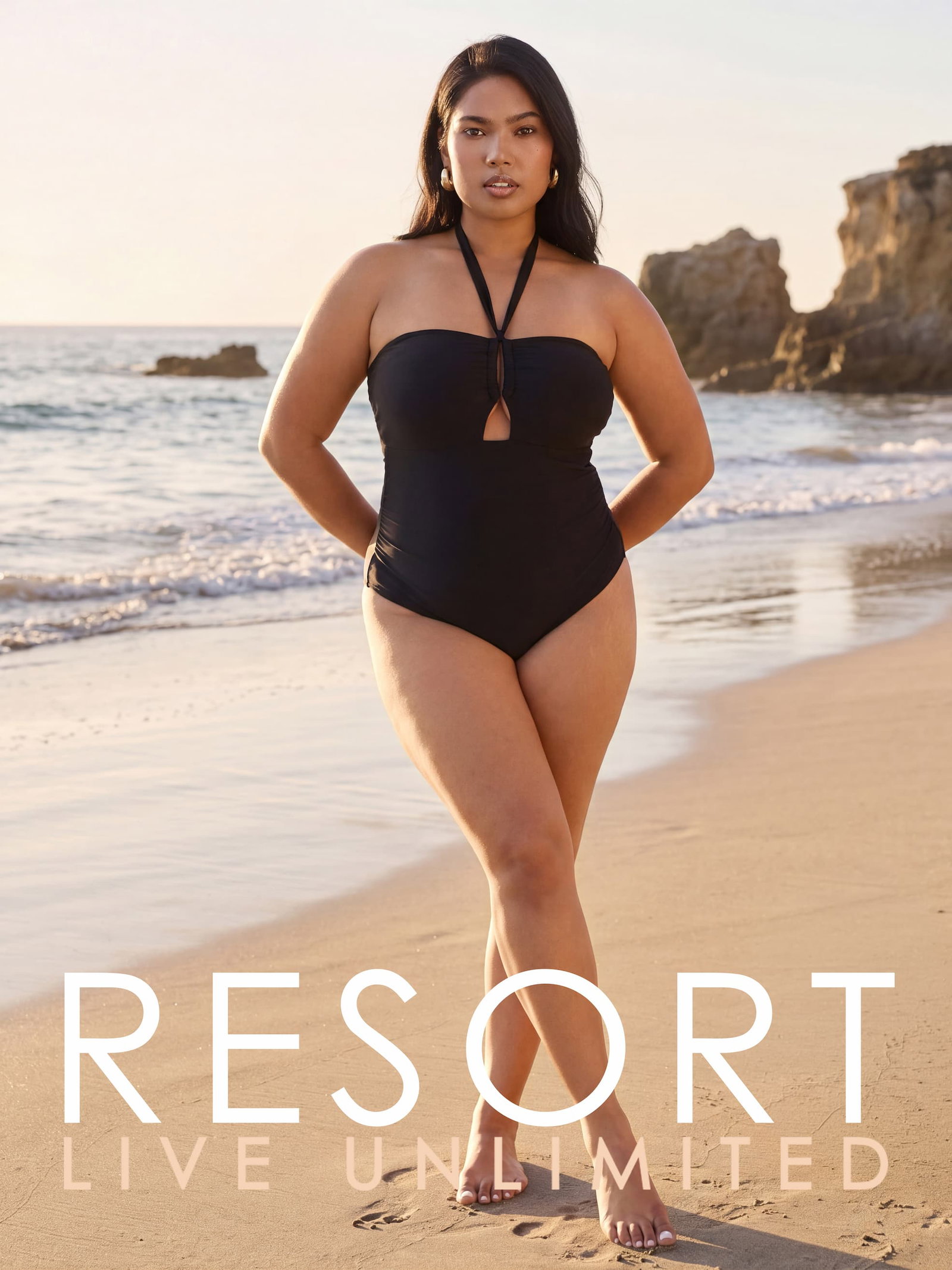 Black Trim Cut Out Tankini Top